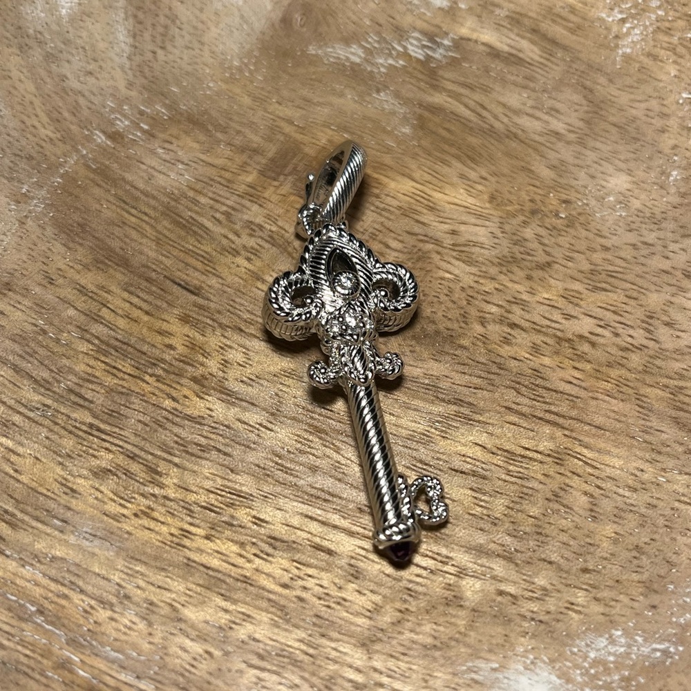 Judith Ripka Sterling Silver CZ Amethyst Fleur-de-lis Key Enhancer Pendant